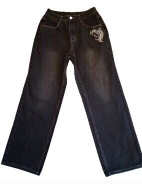 NV Felix Jeans Women M Black Embroidered Y2K Retro Boyfriend Rock Punk Grunge